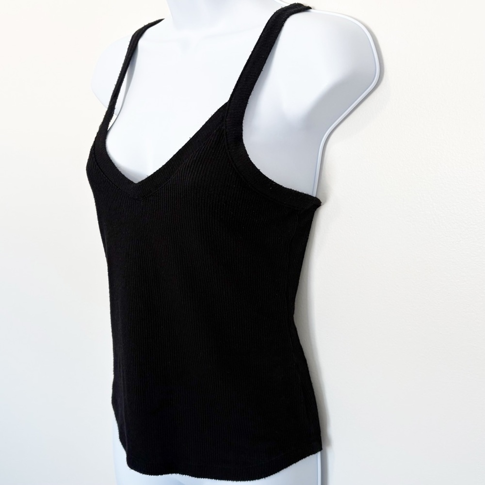 FREE PEOPLE Intimately Black Ribbed V-Neck Tank Top Strappy Back Size M - Picture 2 of 8